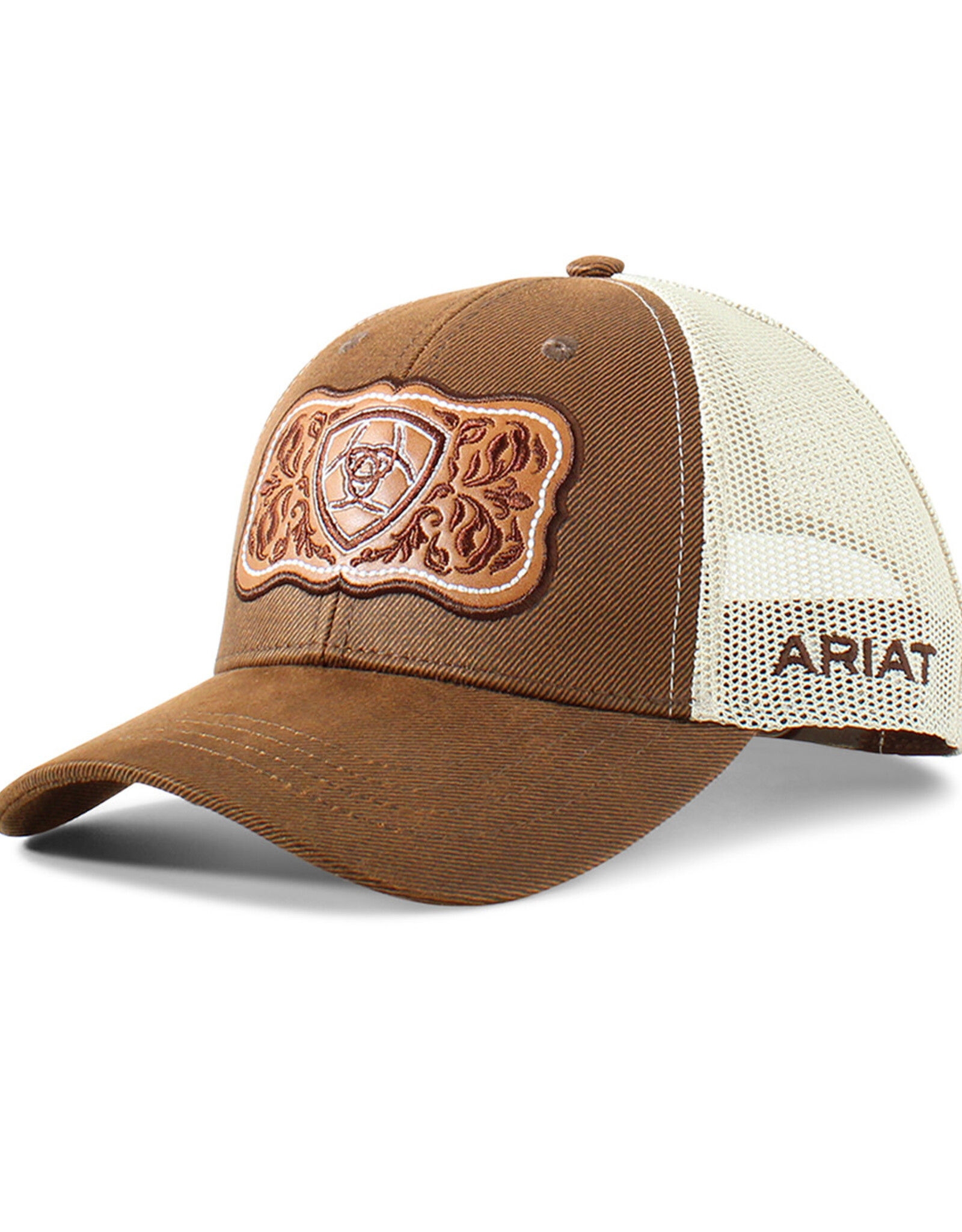 Ariat Womens Ariat Shield Buckle Patch Brown Tan Snapback Mesh Baseball Cap