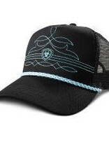 Ariat Womens Black Ariat Turquoise Boot Stitch Snapback Mesh Base ball Cap