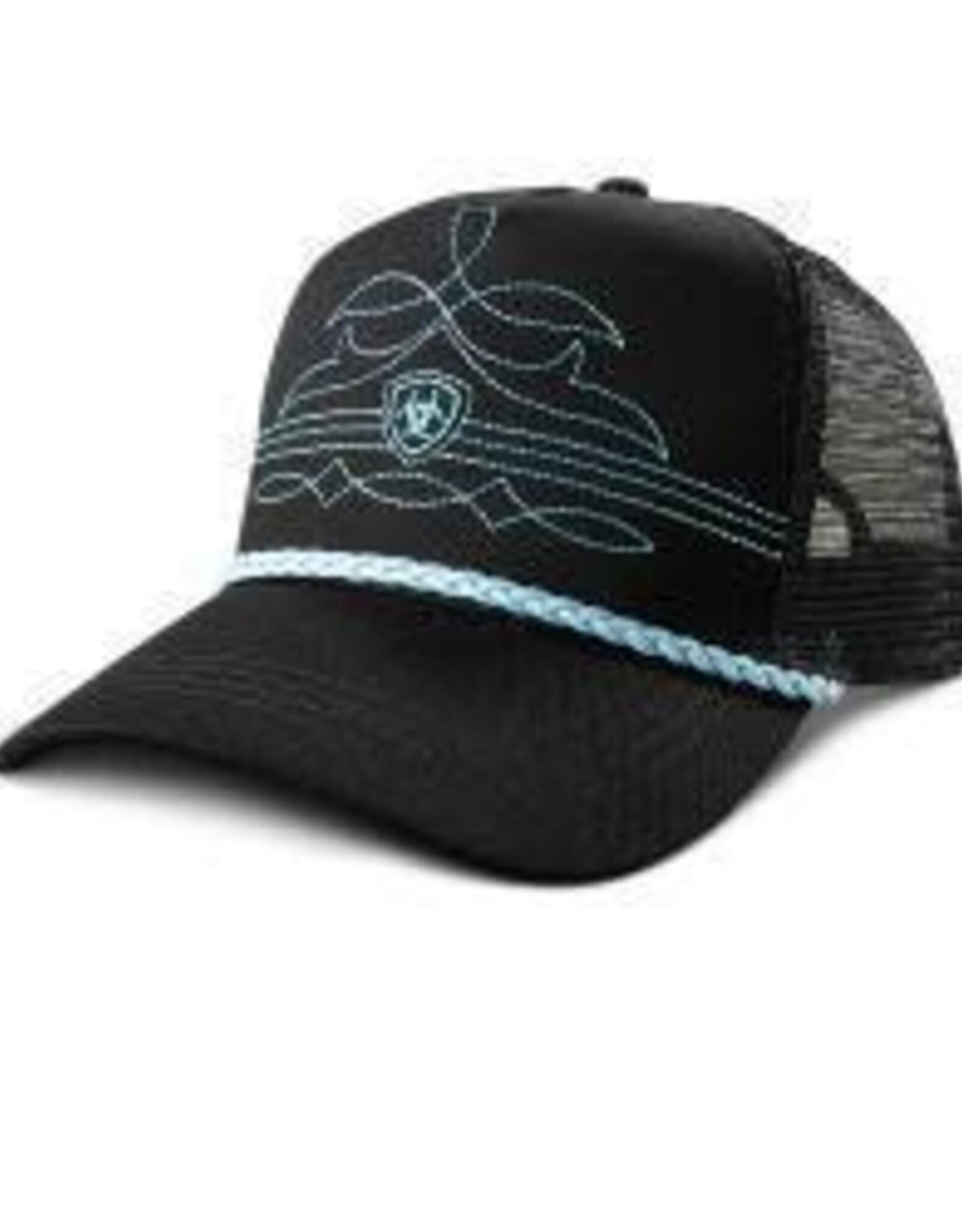 Ariat Womens Black Ariat Turquoise Boot Stitch Snapback Mesh Base ball Cap