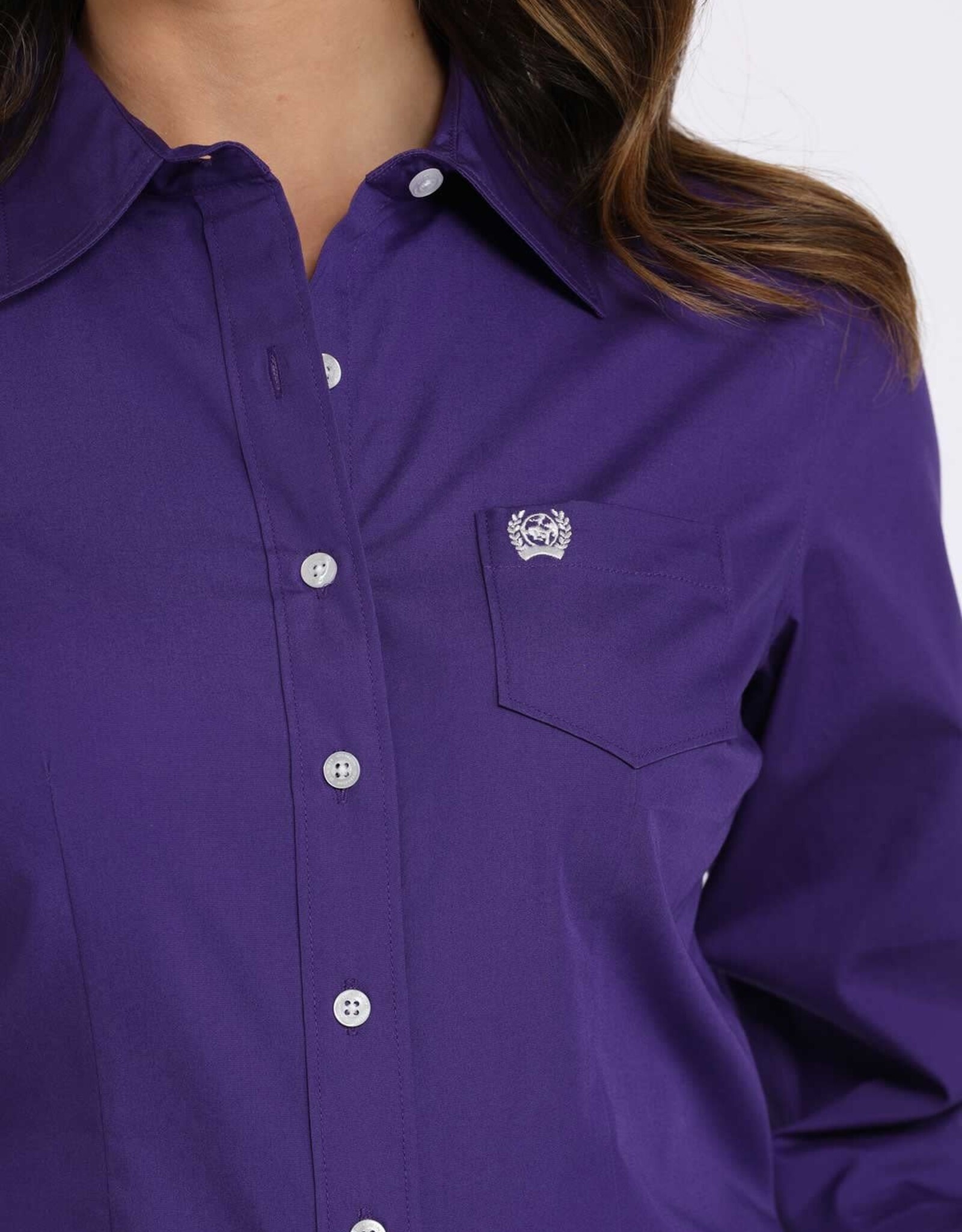 Cinch Womens Cinch Solid Purple Long Sleeve Button Western Arena Shirt