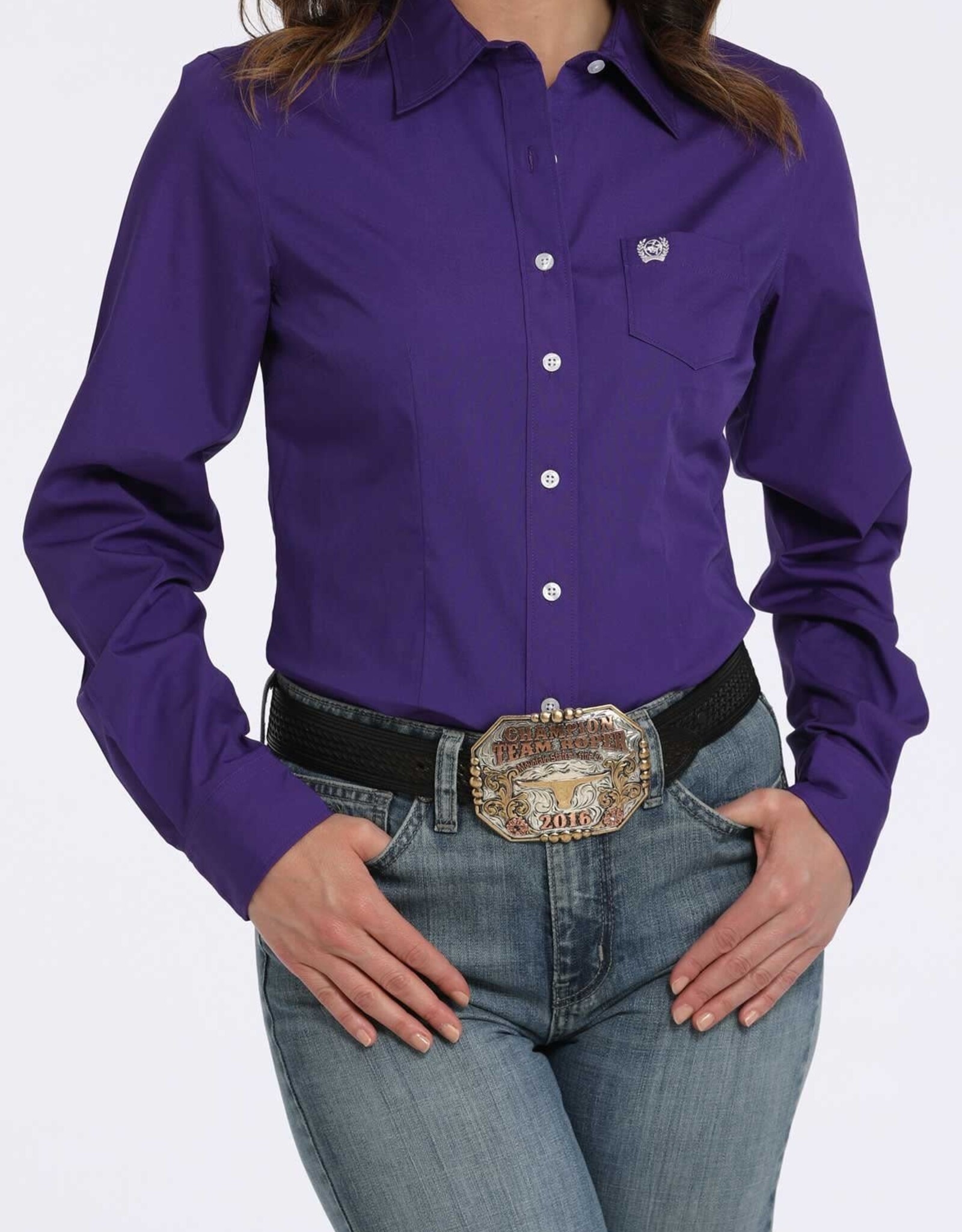 Cinch Womens Cinch Solid Purple Long Sleeve Button Western Arena Shirt