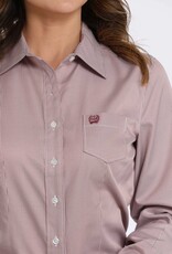 Cinch Womens Cinch Pink Micro Stripe Tencel Long Sleeve Button Western Arena Shirt