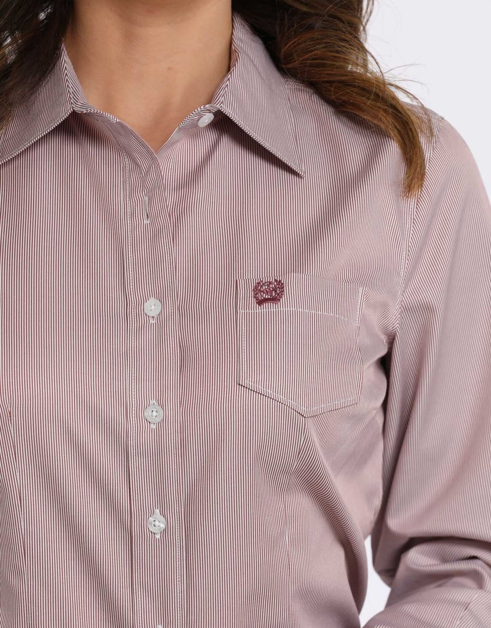 Cinch Womens Cinch Pink Micro Stripe Tencel Long Sleeve Button Western Arena Shirt