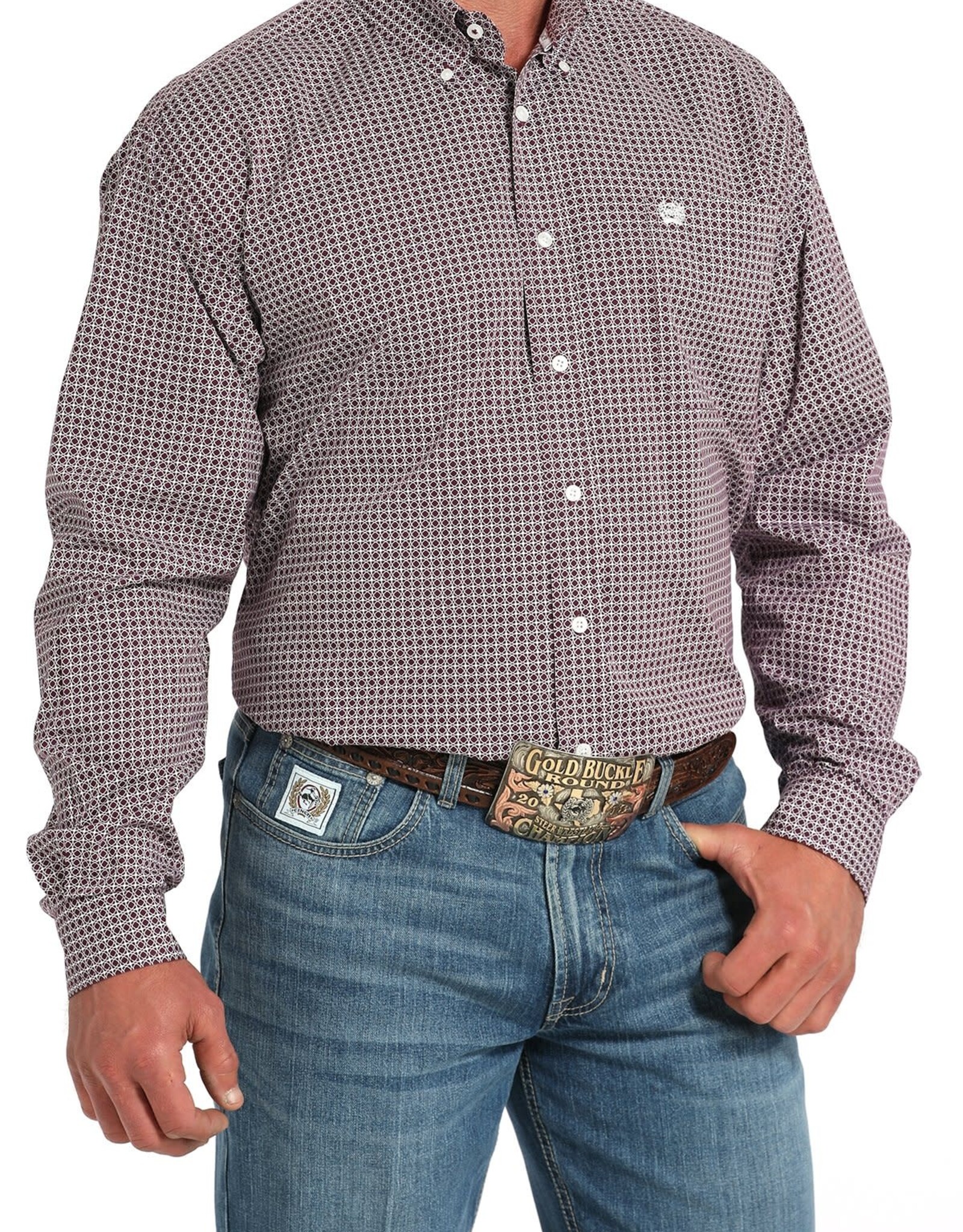 Cinch Mens Cinch Stretch Purple Print Long Sleeve Western Button Arena Shirt