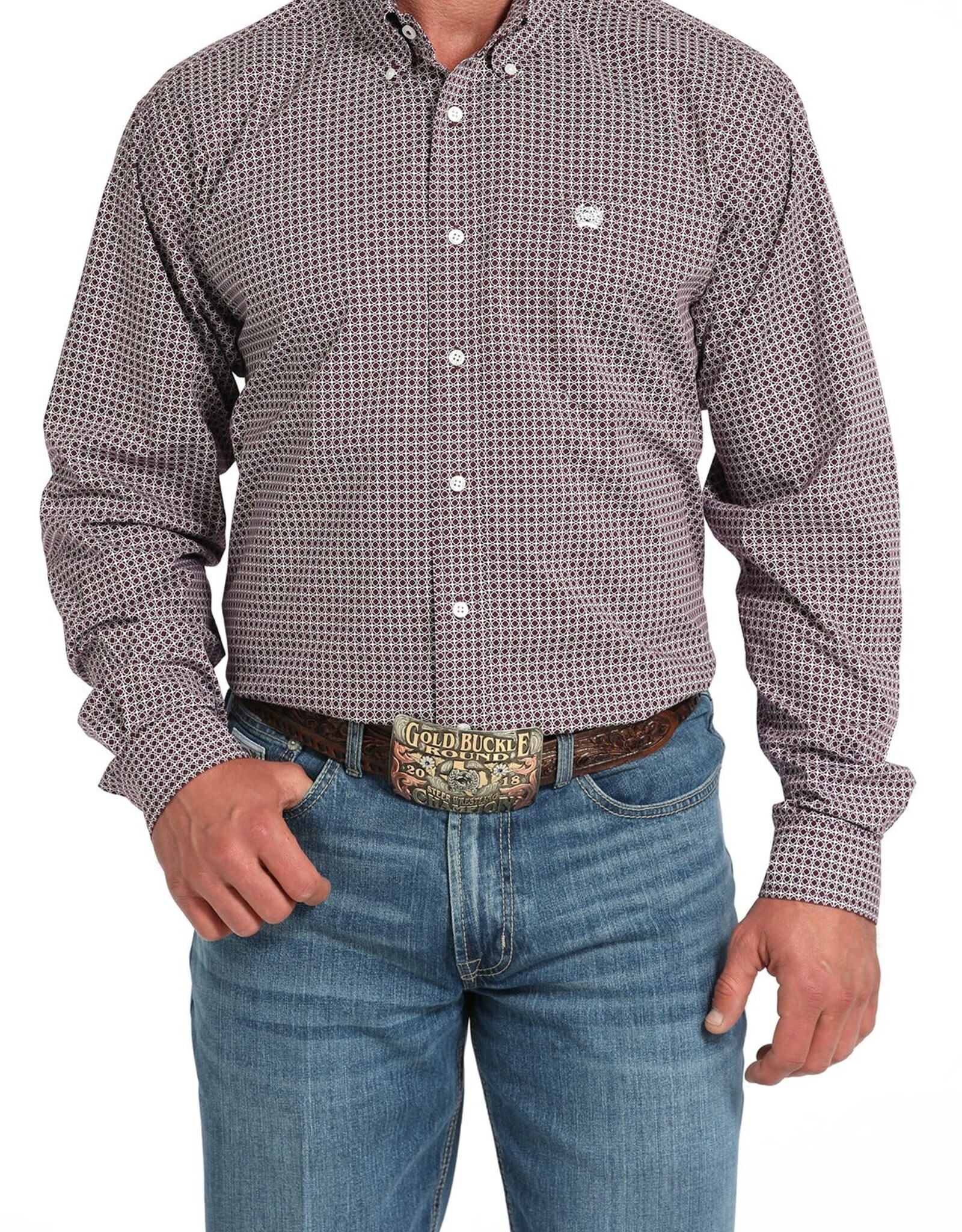 Cinch Mens Cinch Stretch Purple Print Long Sleeve Western Button Arena Shirt