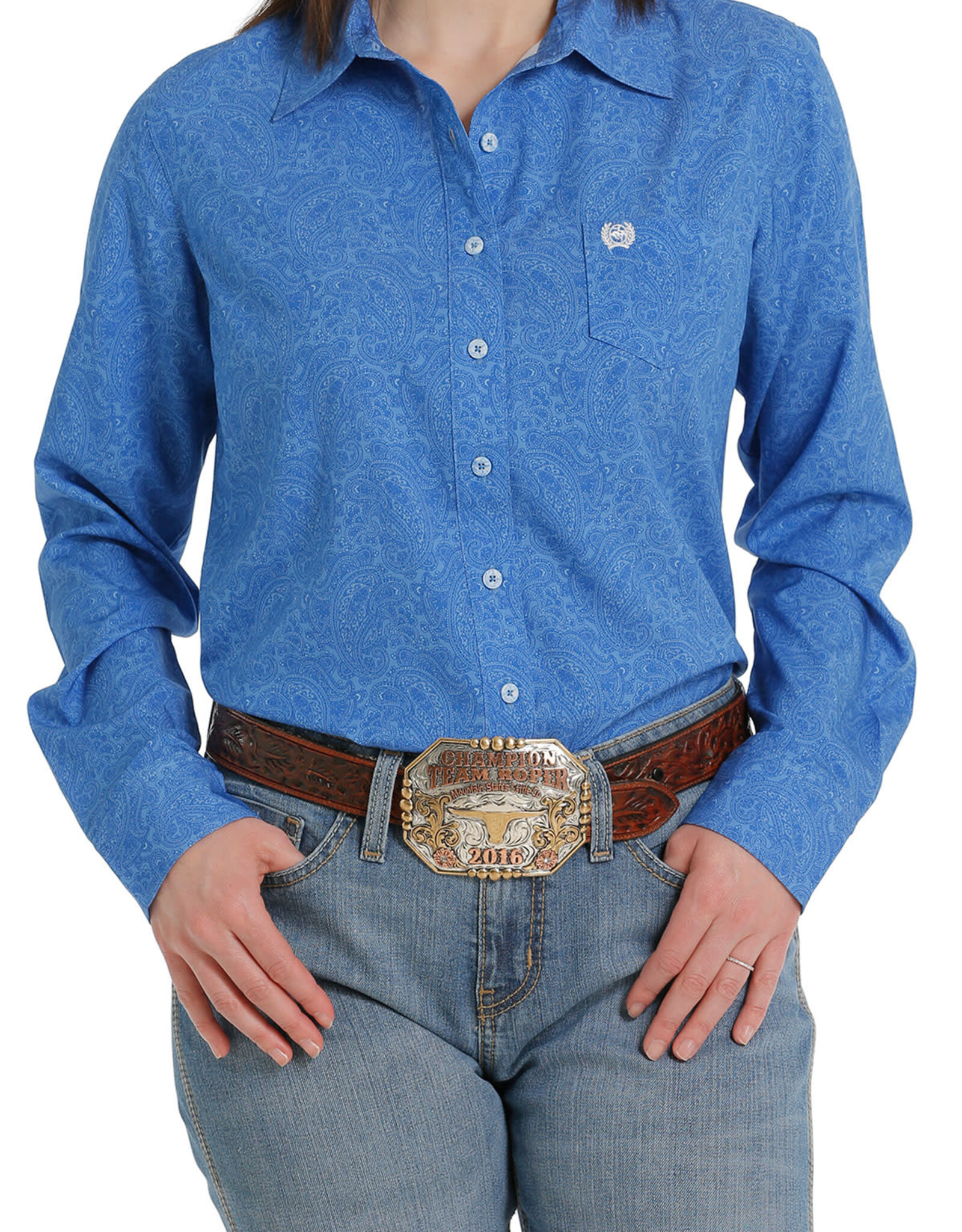 Cinch Womens Cinch Royal Blue Paisley  Arena Flex Long Sleeve Button Western Shirt