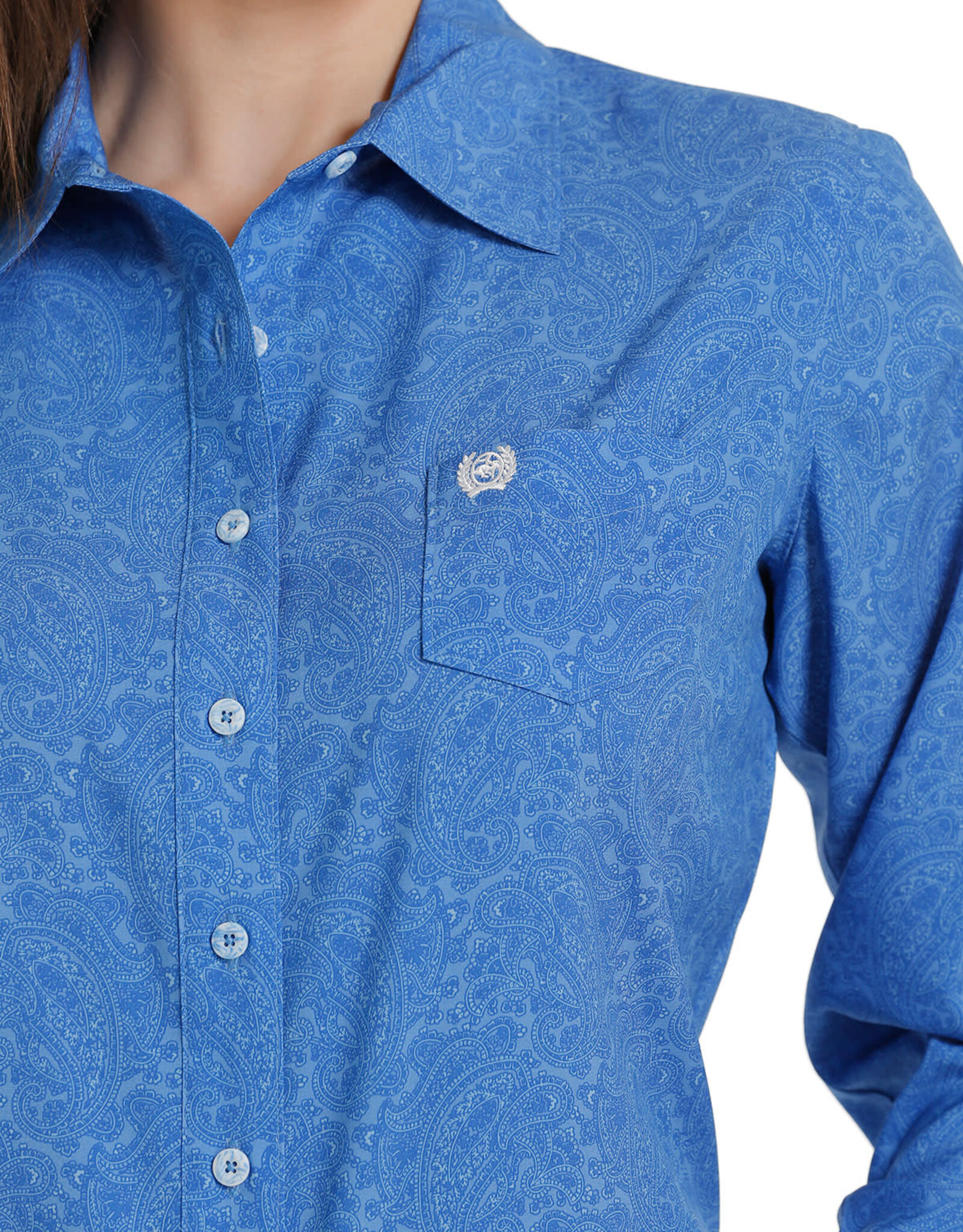 Cinch Womens Cinch Royal Blue Paisley  Arena Flex Long Sleeve Button Western Shirt