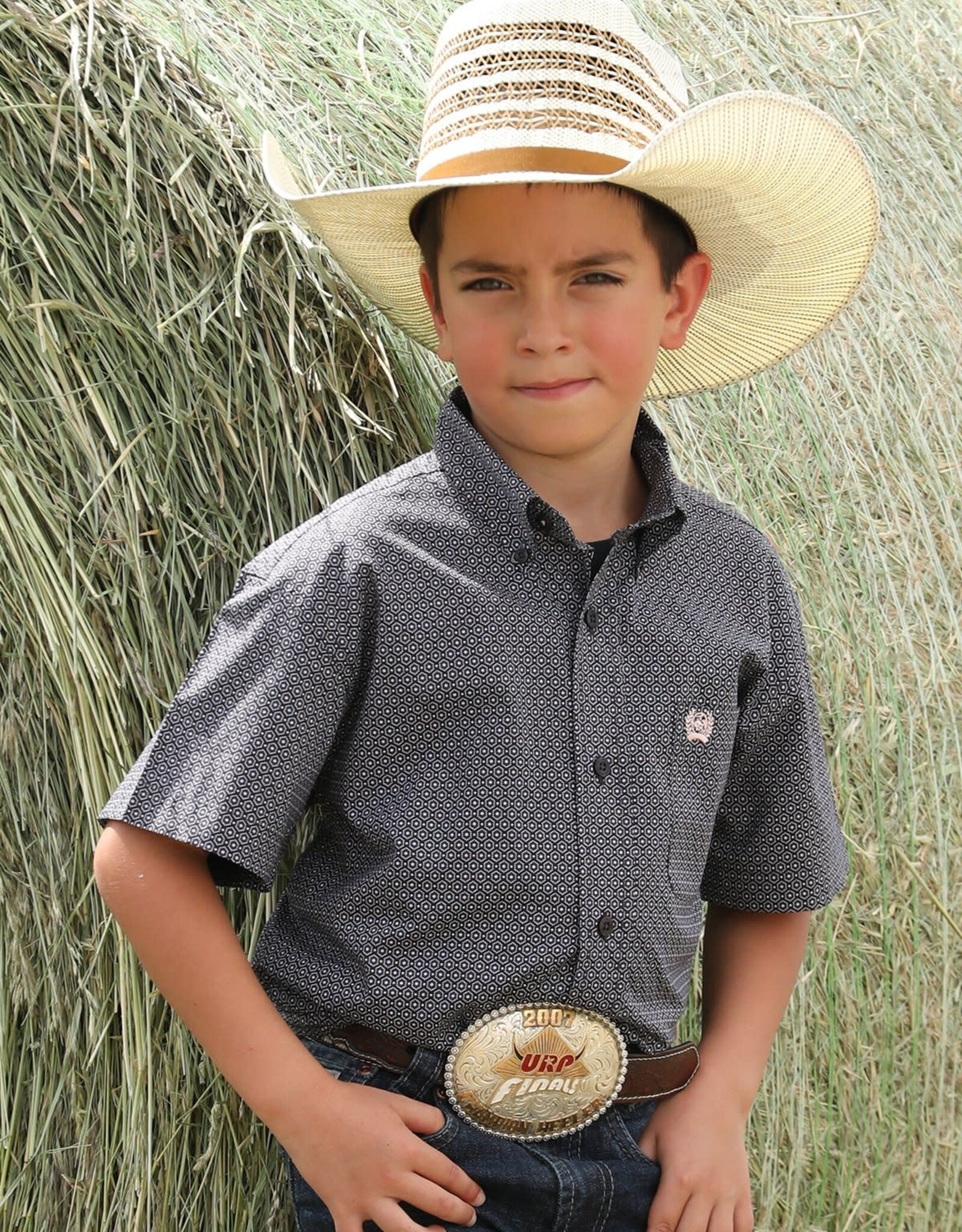 Cinch Boys Cinch Grey Geo Print Short Sleeve Button Western Shirt