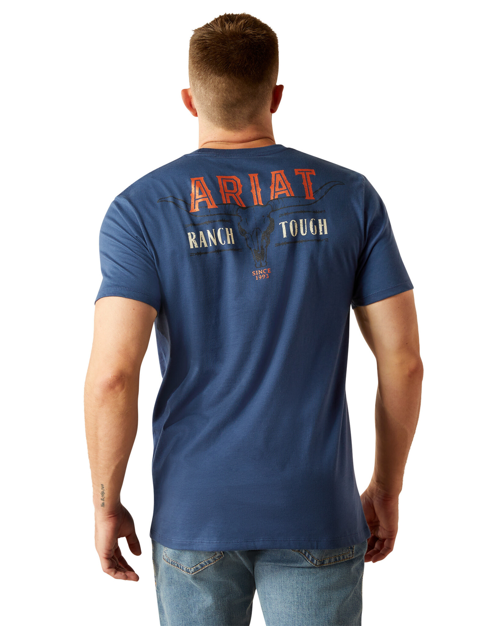 Ariat Mens Ariat Ranch Tough Blue  Short Sleeve T Shirt