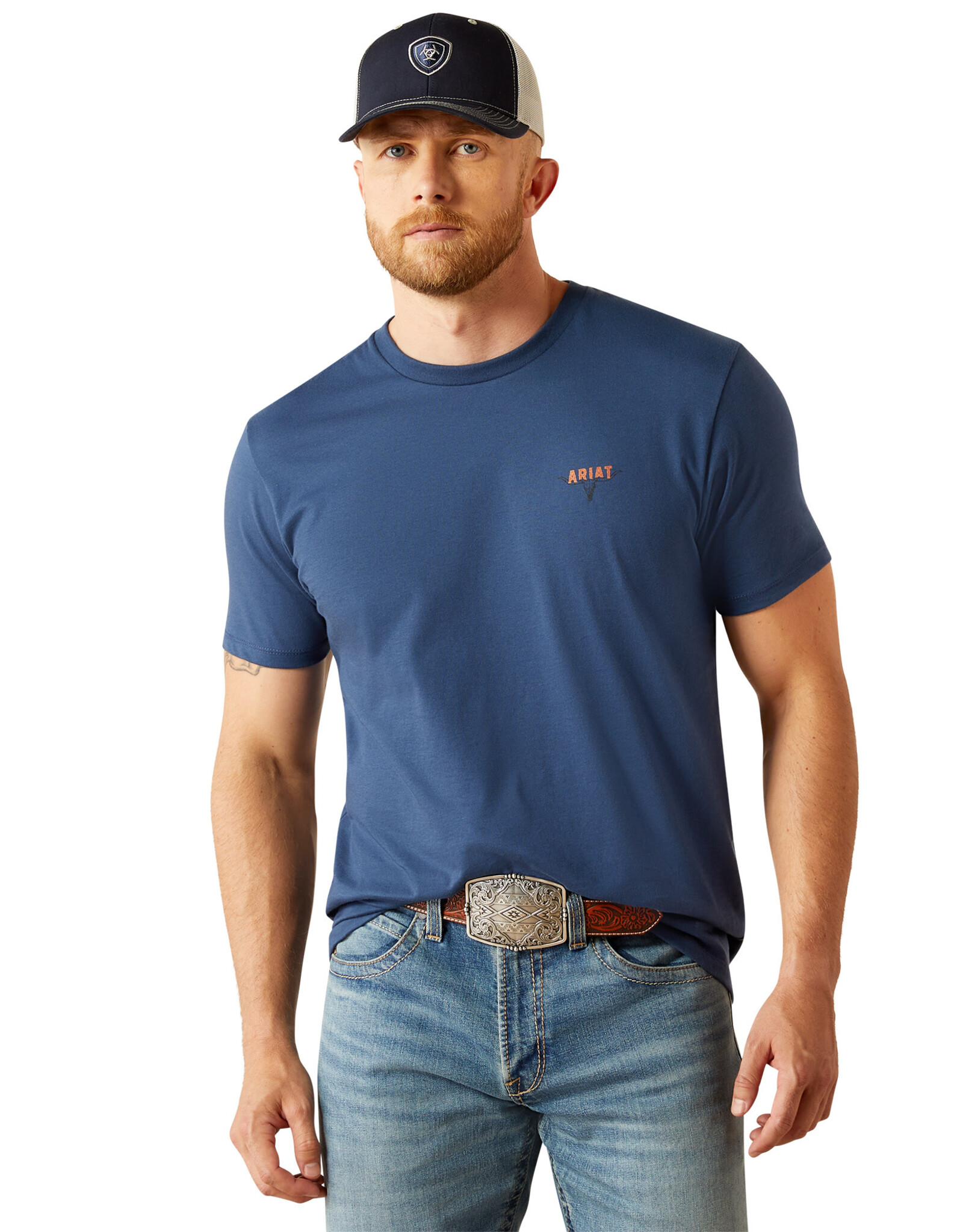 Ariat Mens Ariat Ranch Tough Blue  Short Sleeve T Shirt
