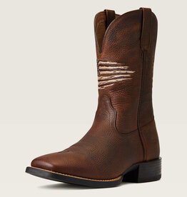 Ariat Mens Ariat  Oiled Brown Square Toe  11" Boot With American Flag Top