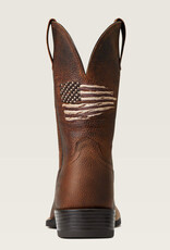 Ariat Mens Ariat  Oiled Brown Square Toe  11" Boot With American Flag Top