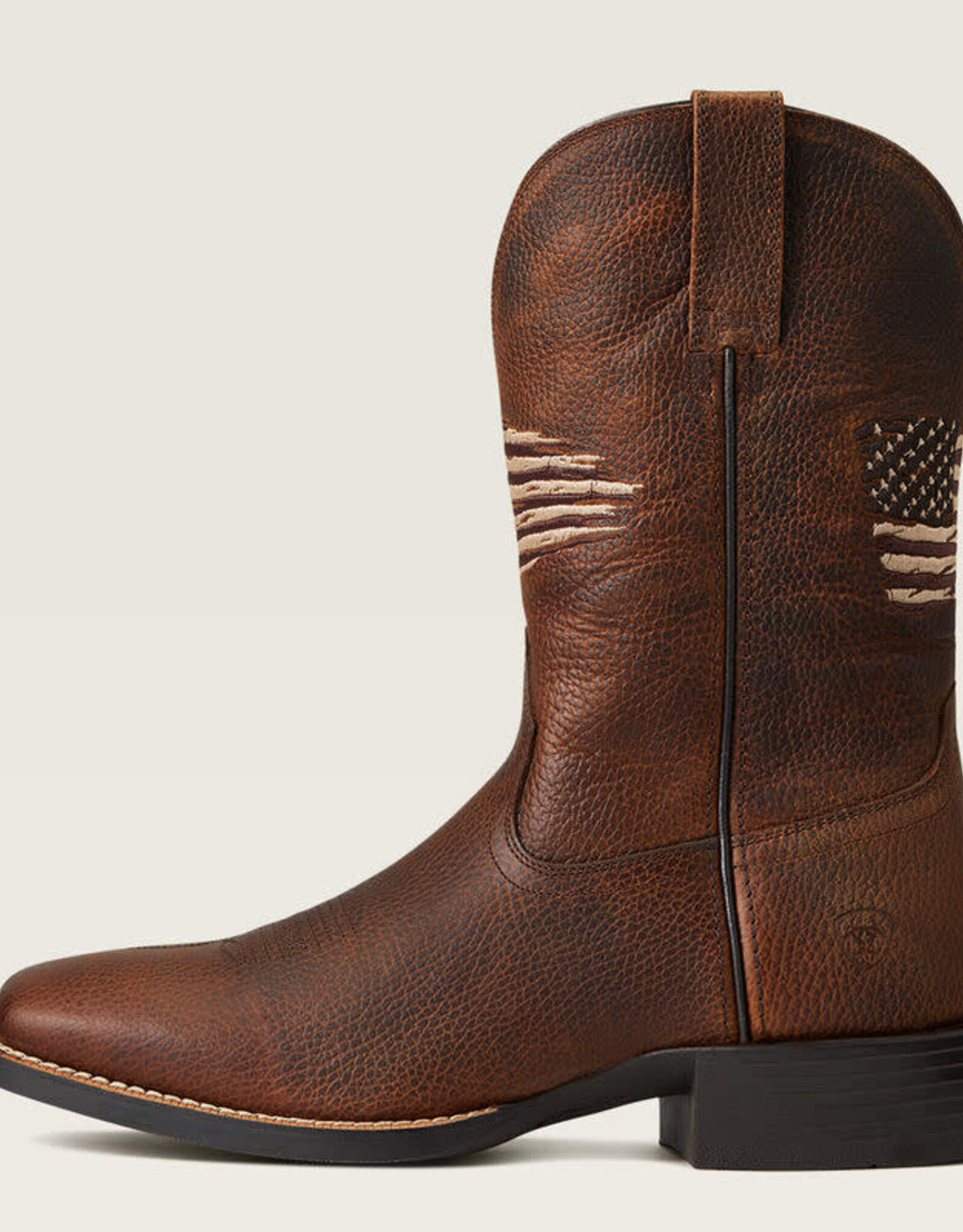 Ariat Mens Ariat  Oiled Brown Square Toe  11" Boot With American Flag Top