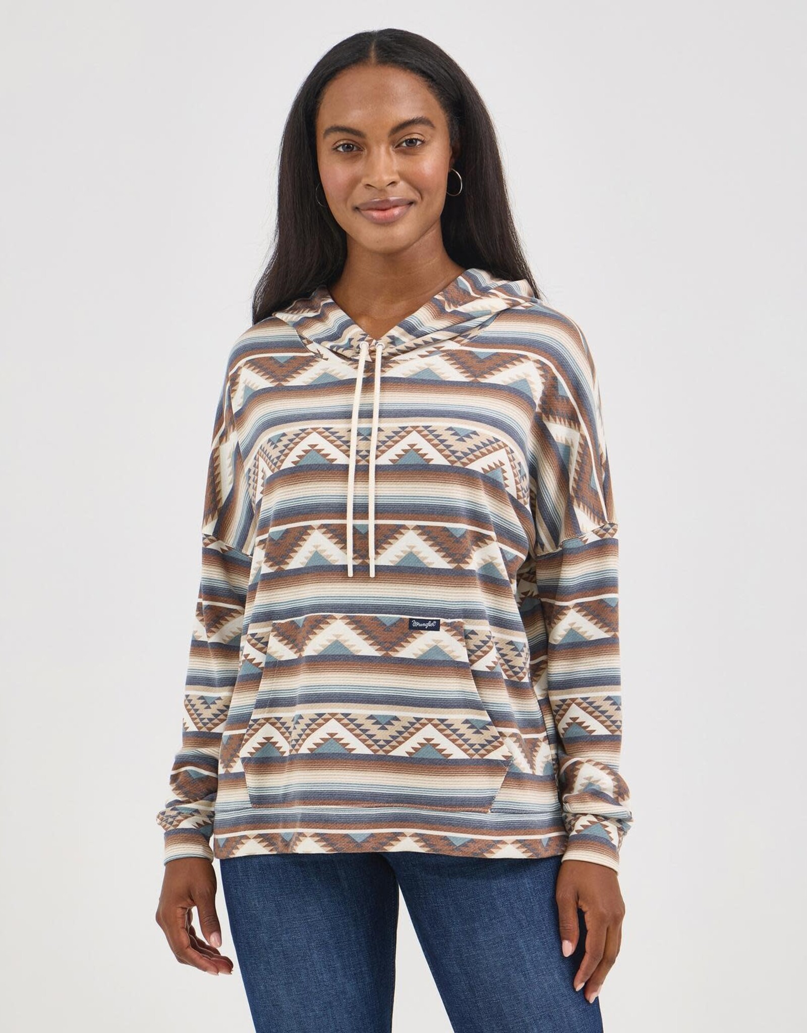 Womens Wrangler Retro Brown Aztec Ragland Pullover Hoody