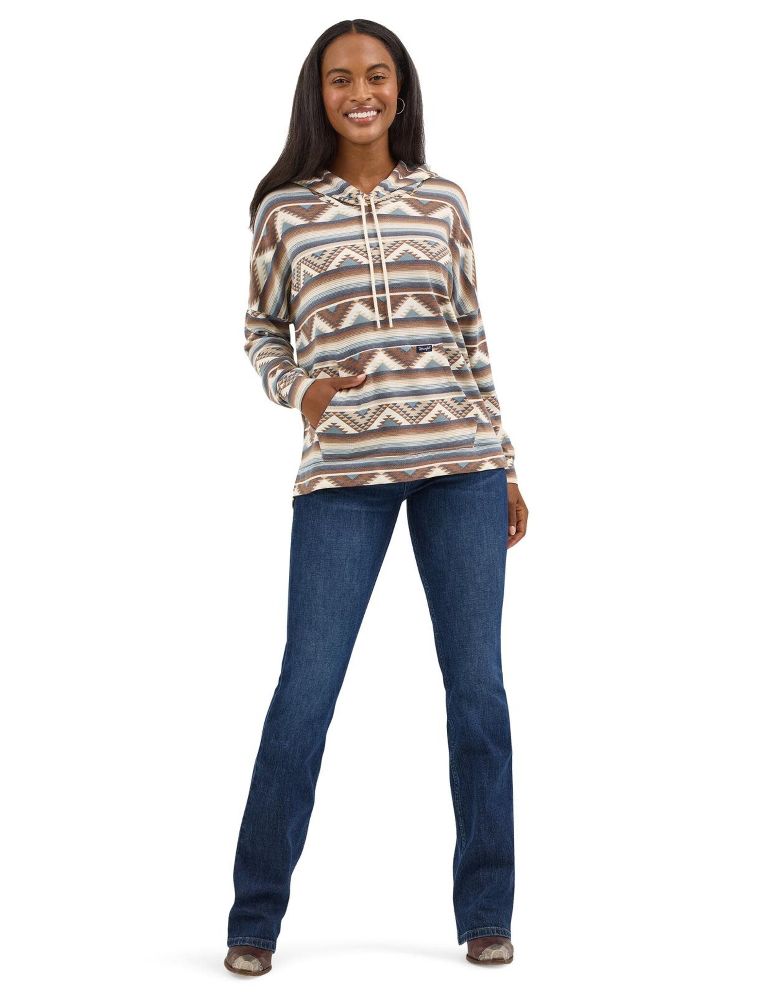 Womens Wrangler Retro Brown Aztec Ragland Pullover Hoody