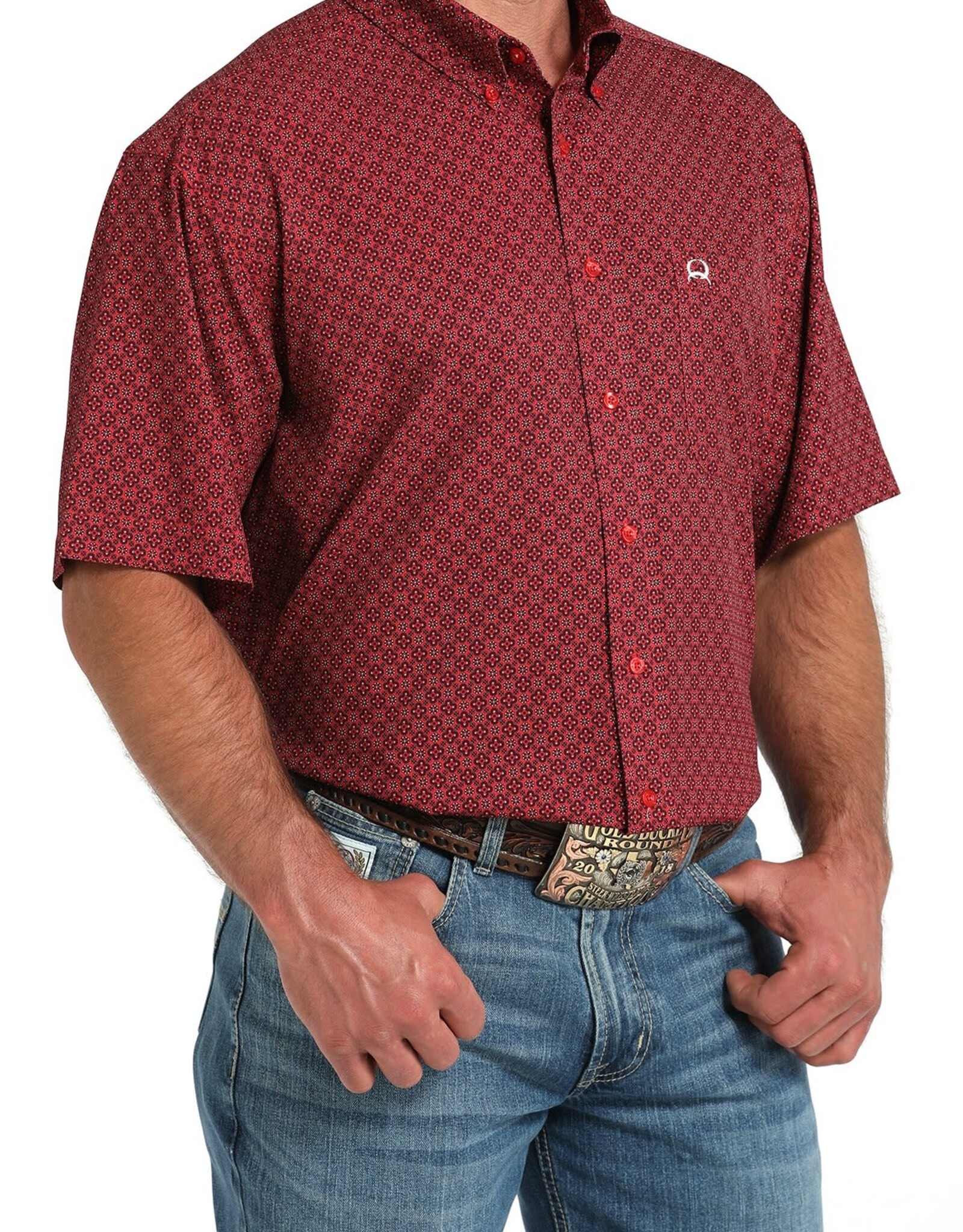 Cinch Mens Cinch Red Print Short Sleeve Arena Flex Western Button Shirt