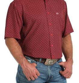 Cinch Mens Cinch Red Print Short Sleeve Arena Flex Western Button Shirt