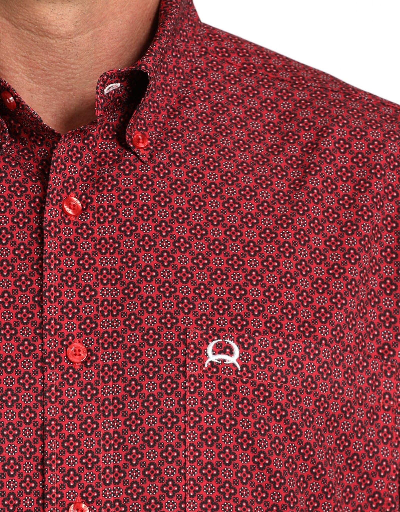 Cinch Mens Cinch Red Print Short Sleeve Arena Flex Western Button Shirt