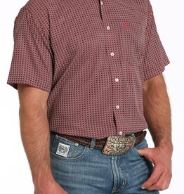 Cinch Mens Cinch Burgundy Print Short Sleeve Arena Flex Western Button Shirt