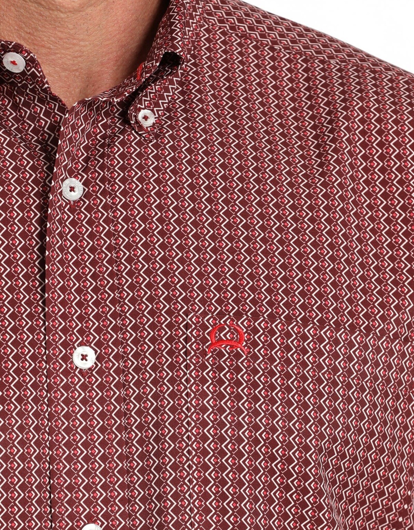 Cinch Mens Cinch Burgundy Print Short Sleeve Arena Flex Western Button Shirt