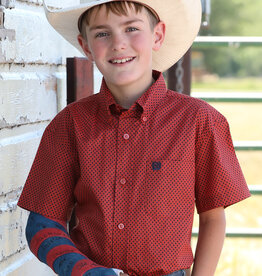 Cinch Boys Cinch Red Geo Print Short Sleeve Button Western Shirt