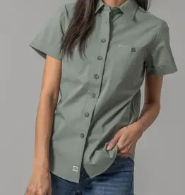 Kimes Womens Linville Coolmax Solid Pine Button Down Short Sleeve Shirt