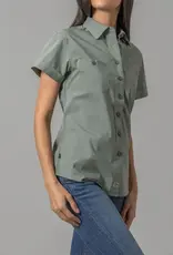 Kimes Womens Linville Coolmax Solid Pine Button Down Short Sleeve Shirt