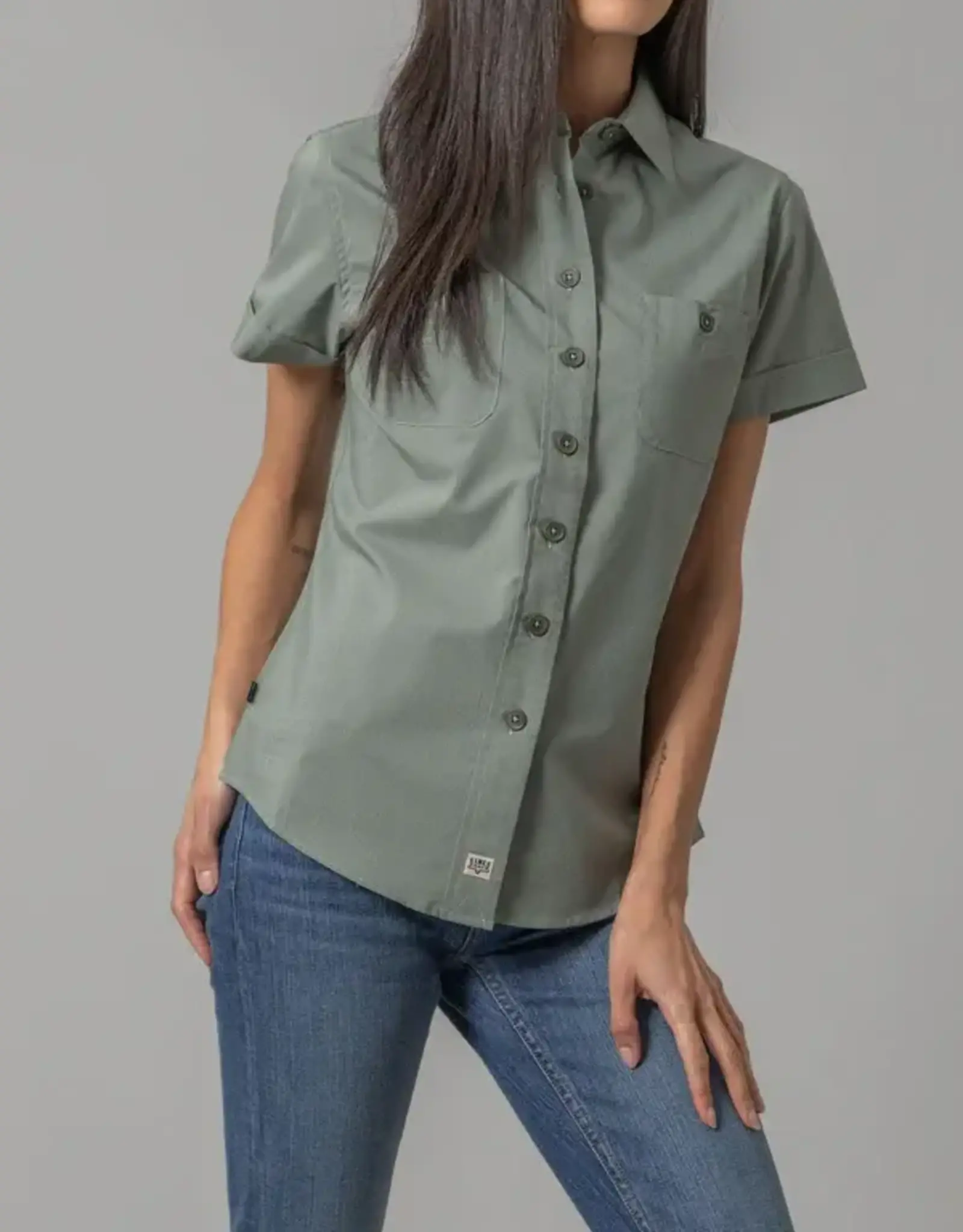 Kimes Womens Linville Coolmax Solid Pine Button Down Short Sleeve Shirt