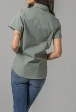 Kimes Womens Linville Coolmax Solid Pine Button Down Short Sleeve Shirt