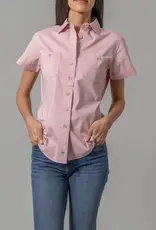 Kimes Womens Linville Coolmax Solid Pink Button Down Short Sleeve Shirt