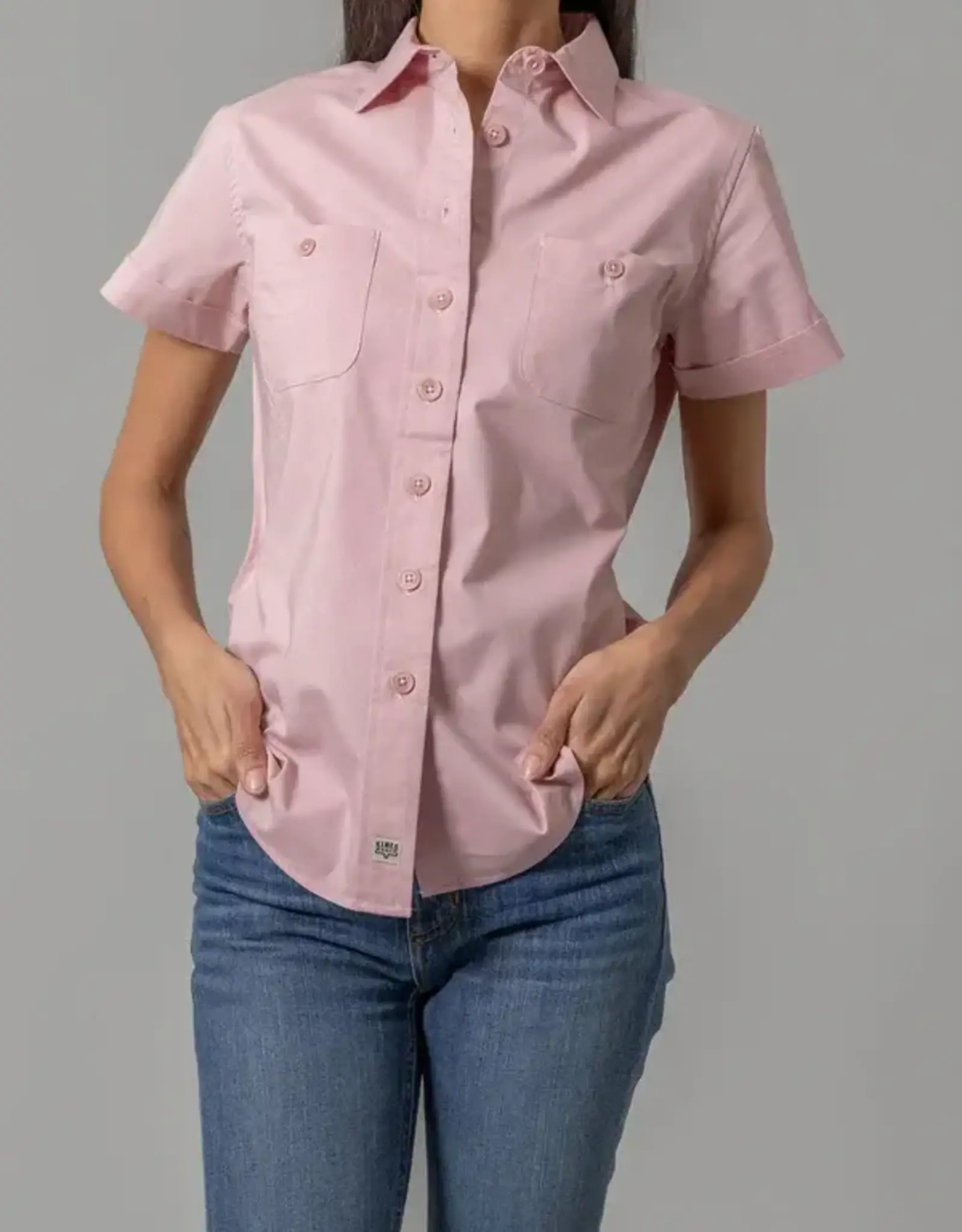 Kimes Womens Linville Coolmax Solid Pink Button Down Short Sleeve Shirt