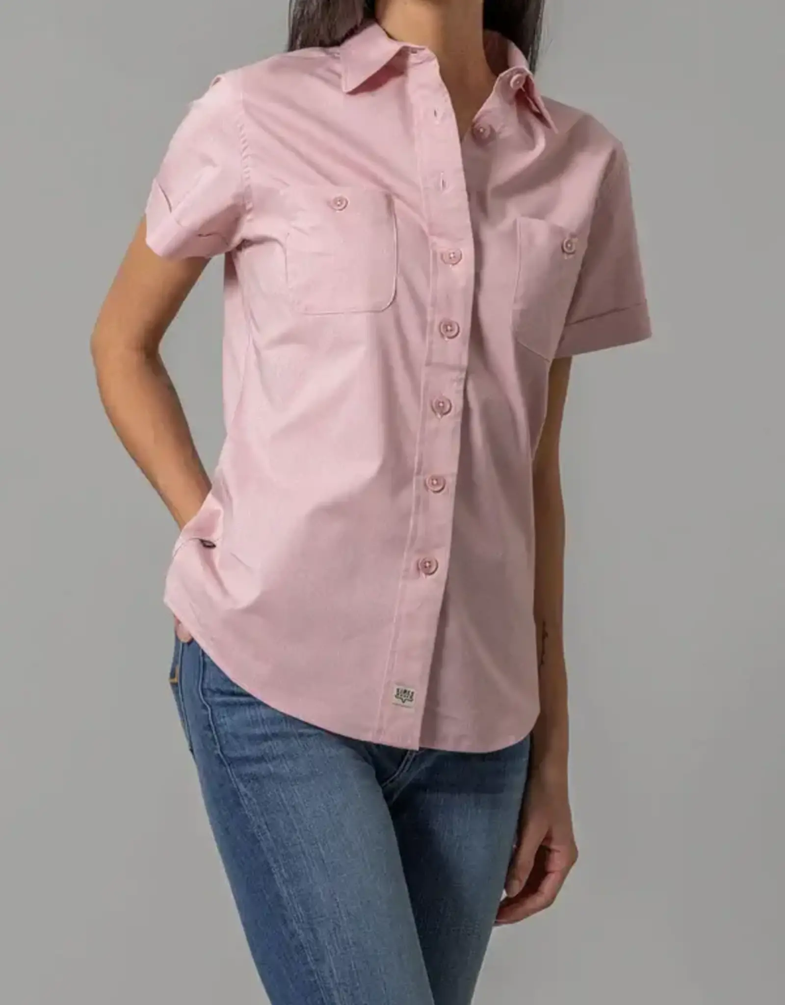 Kimes Womens Linville Coolmax Solid Pink Button Down Short Sleeve Shirt