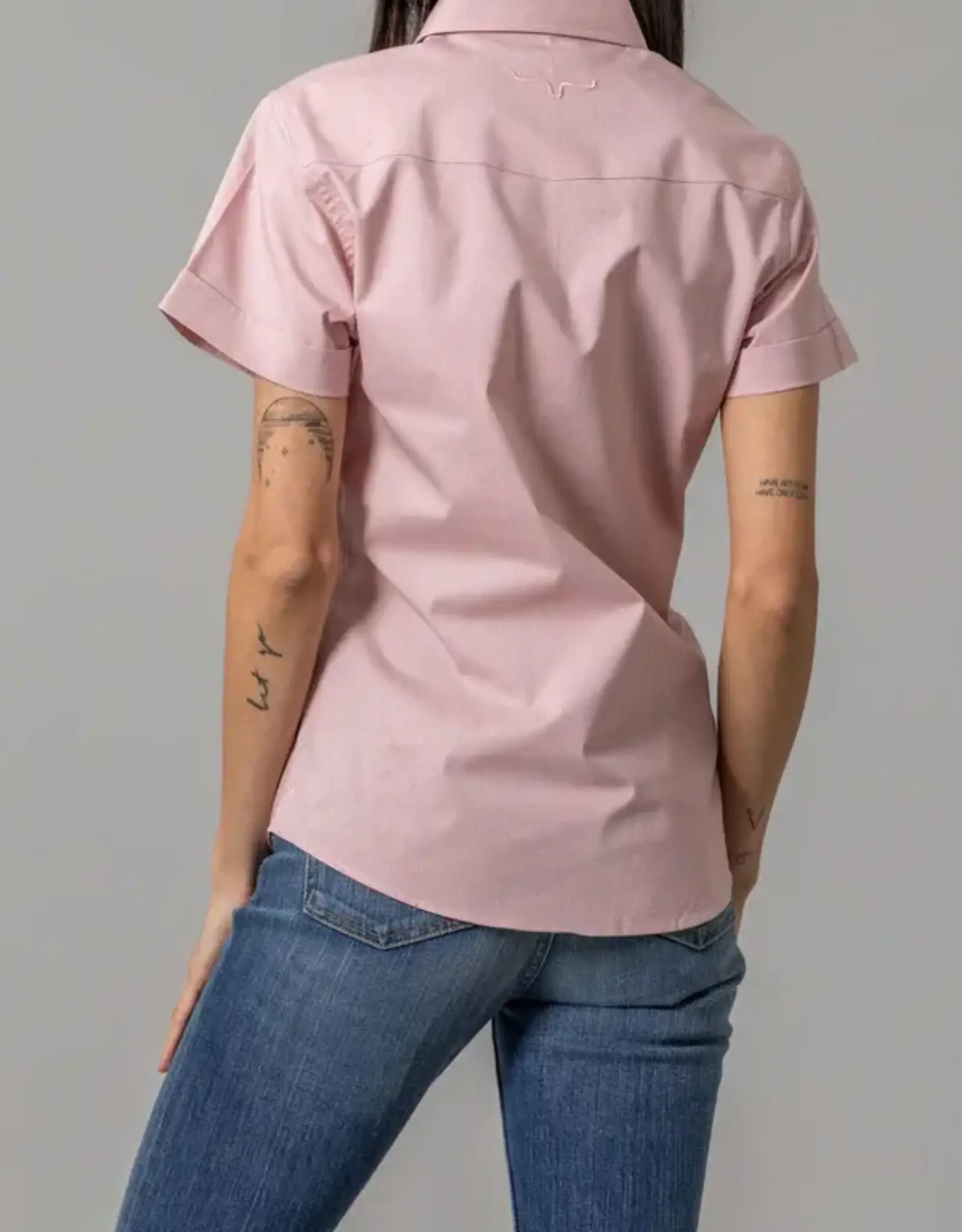 Kimes Womens Linville Coolmax Solid Pink Button Down Short Sleeve Shirt