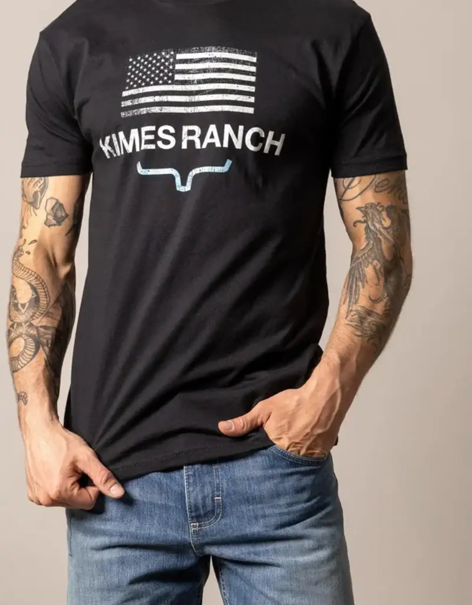 Mens Kimes Ranch Stability Black USA Flag Short Sleeve T Shirt