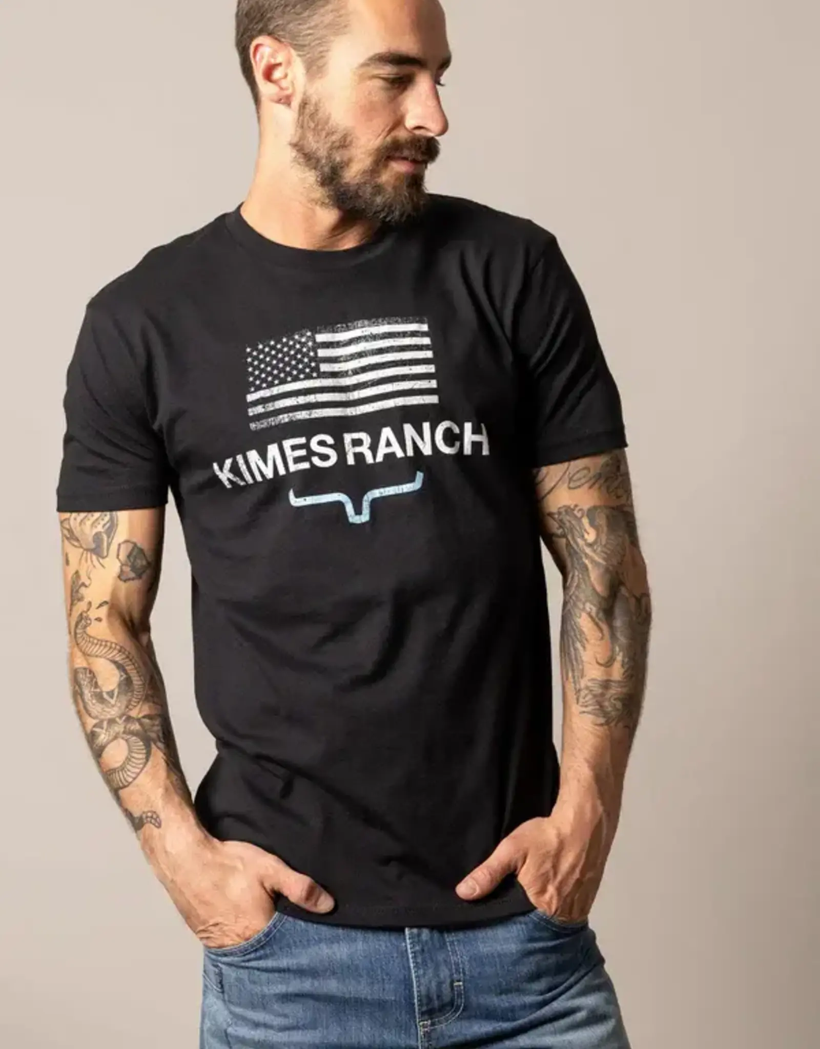 Mens Kimes Ranch Stability Black USA Flag Short Sleeve T Shirt