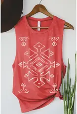 HRT and LUV Womens Aztec Mineral Scarlett Red Cowgirl Graphic Tank Top