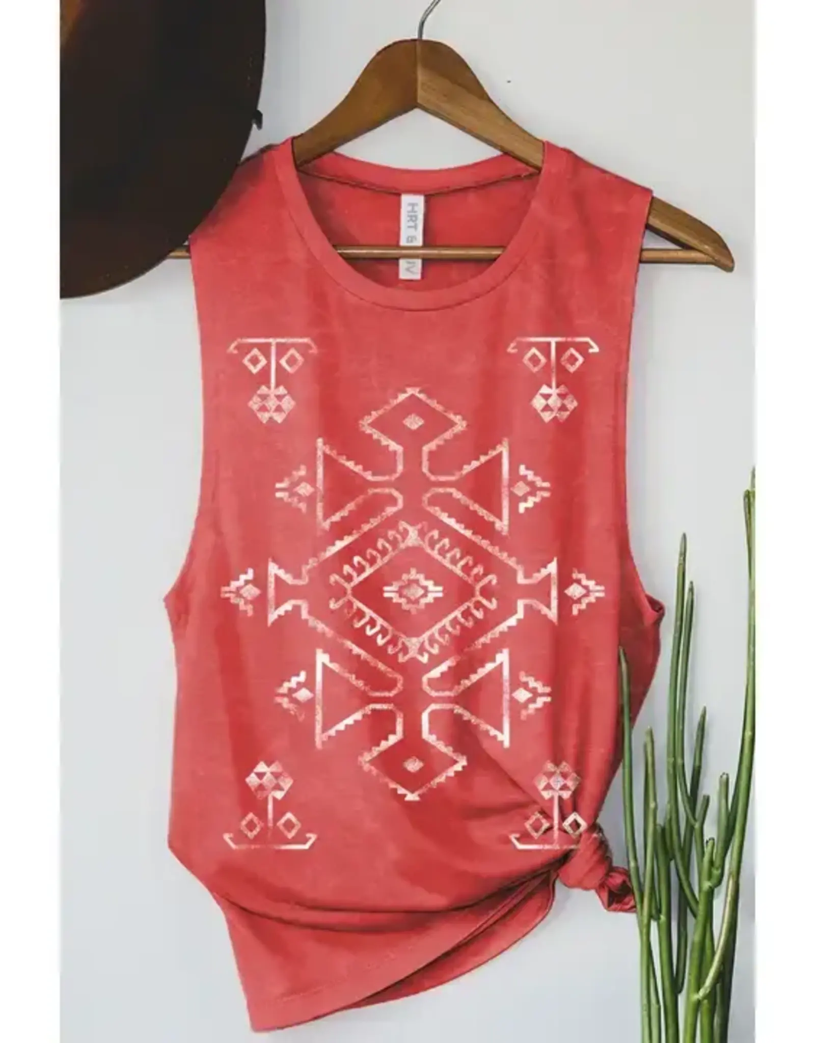 HRT and LUV Womens Aztec Mineral Scarlett Red Cowgirl Graphic Tank Top