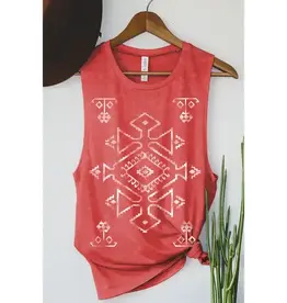 HRT and LUV Womens Aztec Mineral Scarlett Red Cowgirl Graphic Tank Top