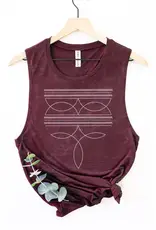 HRT and LUV Womens Cowboy Boot Toe Stitch Mineral Burgundy Cowgirl Graphic Tank Top