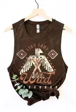 HRT and LUV Womens Find Your Wild Mineral Chocolate Cowgirl Graphic Tank Top