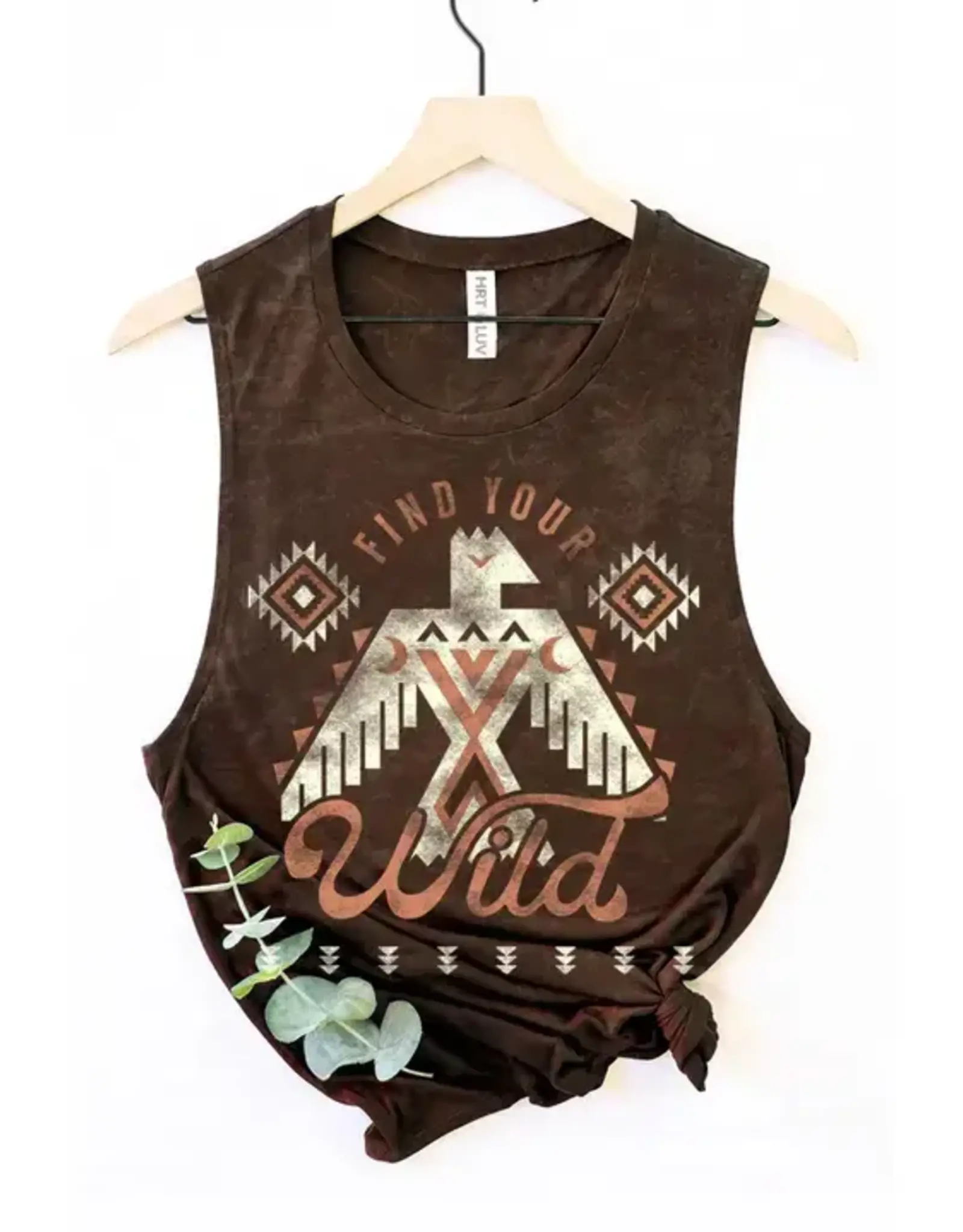 HRT and LUV Womens Find Your Wild Mineral Chocolate Cowgirl Graphic Tank Top