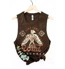 HRT and LUV Womens Find Your Wild Mineral Chocolate Cowgirl Graphic Tank Top