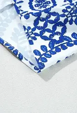 Lovesoft Womens Blue Vintage Print Pintuck Crew Neck Tank Top