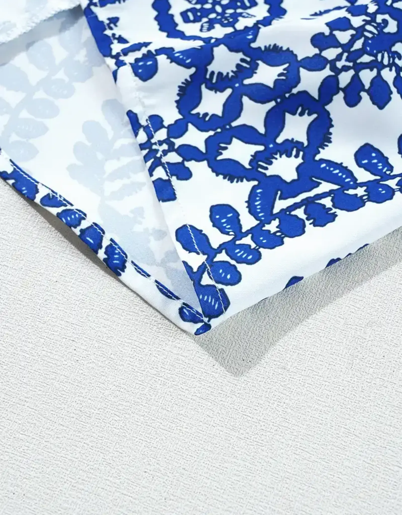 Lovesoft Womens Blue Vintage Print Pintuck Crew Neck Tank Top