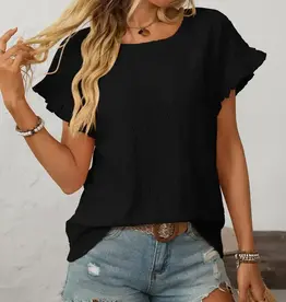 Lovesoft Womens Solid Black Crewneck Sweet Short Sleeve Hollow Out Top