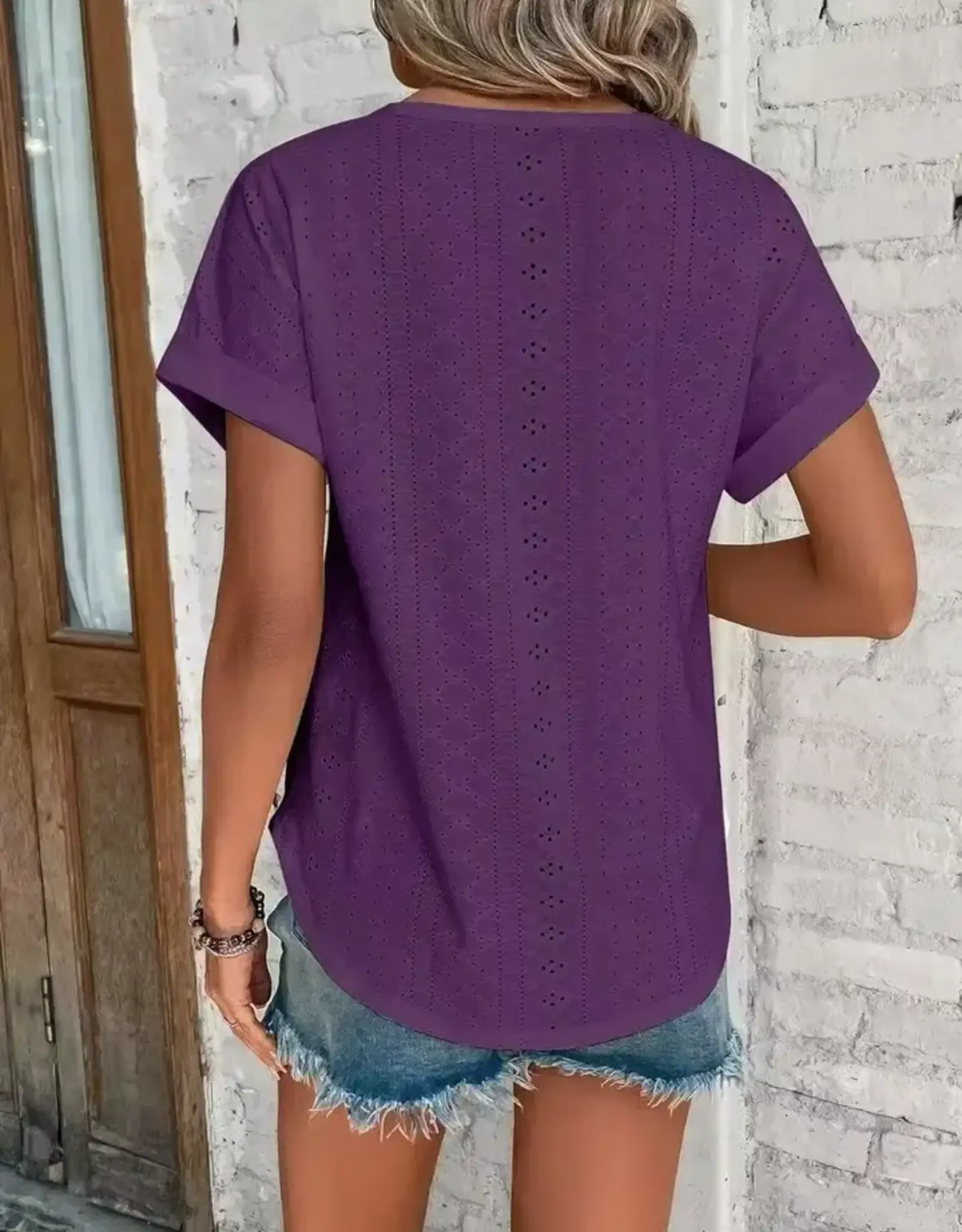 Lovesoft Womens Casual Purple Short Sleeve Summer Blouse