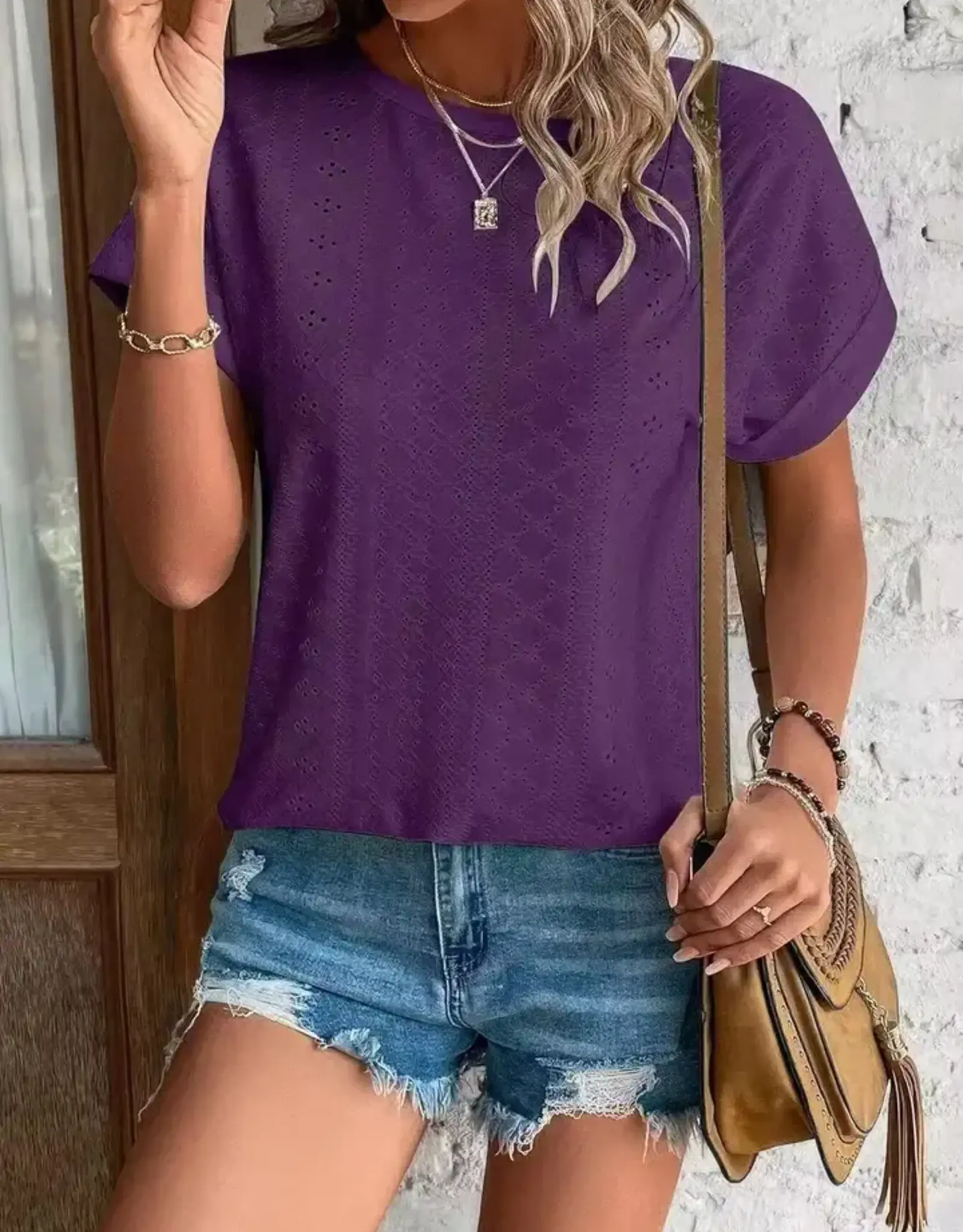 Lovesoft Womens Casual Purple Short Sleeve Summer Blouse