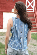 Womens Cruel Denim Aztec Chambray Denim Western Tank Top