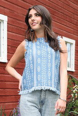 Womens Cruel Denim Aztec Chambray Denim Western Tank Top