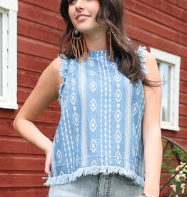 Womens Cruel Denim Aztec Chambray Denim Western Tank Top